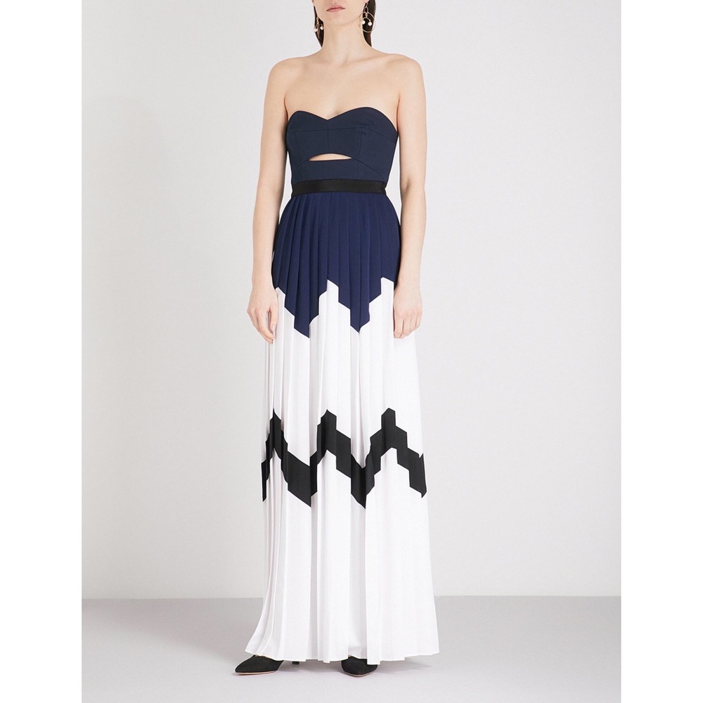 SELF PORTRAIT Bandeau Strapless Pleated High-Slit Maxi Dress Gown 8US = 12UK NEW - Picture 4 of 8